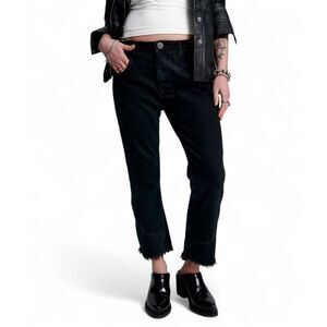 One Teaspoon size 25 Low Rise Kick Flare Crop Jean Black Raw Hem Rigid Grunge